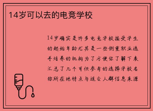 14岁可以去的电竞学校